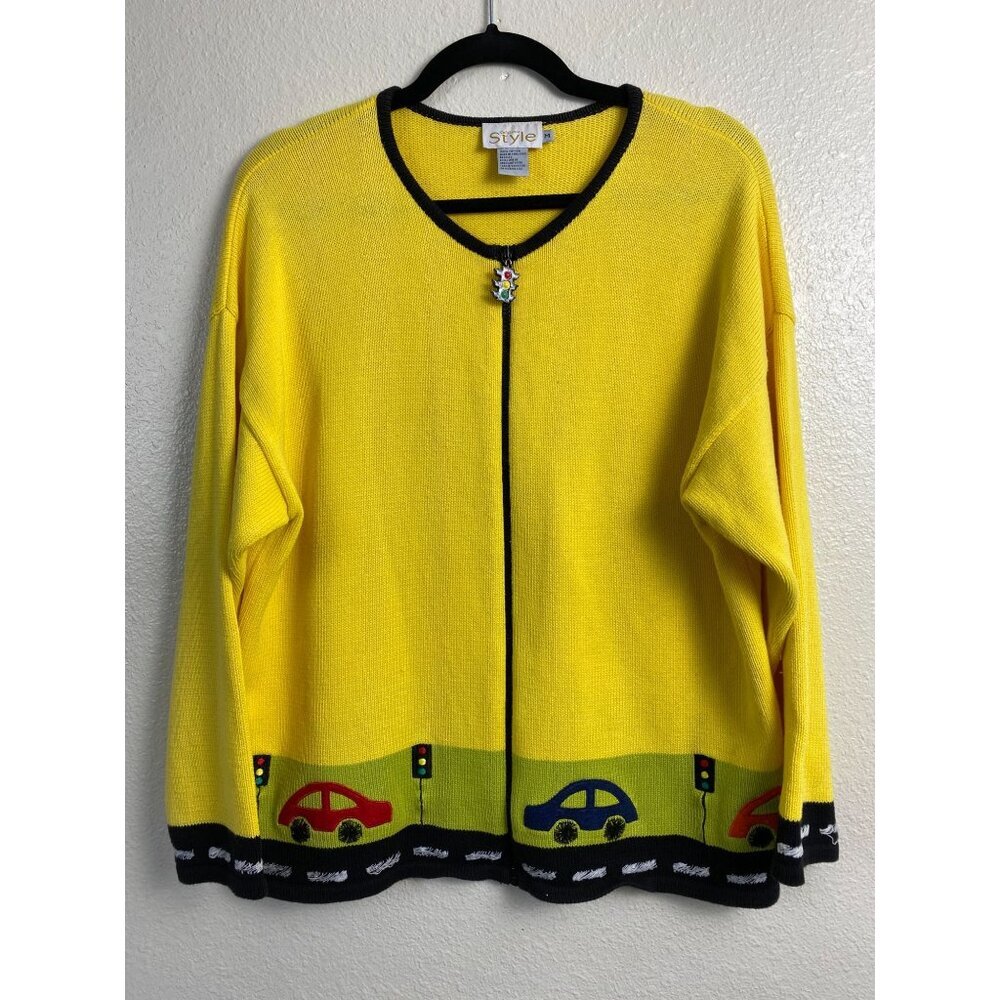 Vintage Traffic Lights California Style Cars Unique‎ Zip Cardigan Yellow Medium